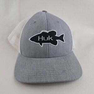 Huk Fishing Trucker Hat Mens Gray White Mesh Snapback Cap One Size Outdoors Disc